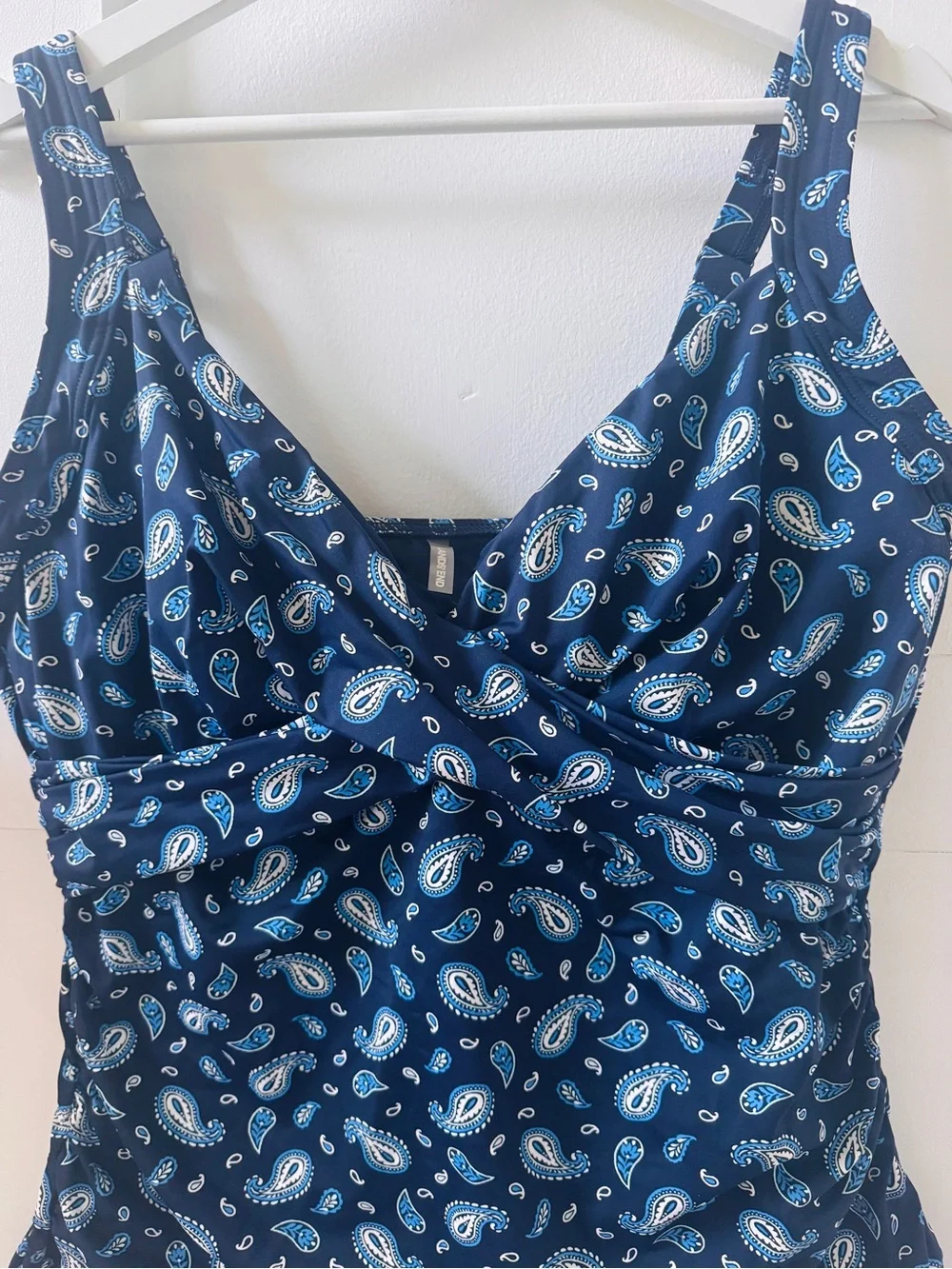 Lands' End Navy and White Swim Tankini Top with Paisley Accents - 14D - Picture 7 of 13